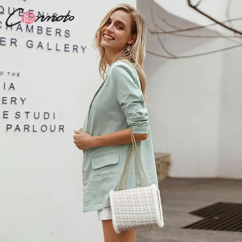 Conmoto Autumn Winter Blazer Coat Women Solid High Fashion Blazer Coat Female Pocket Casual Turn Down Button Coats