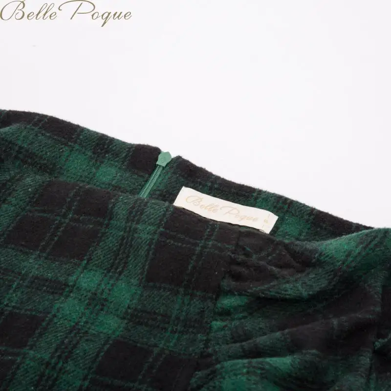 Belle Poque, клетчатые женские юбки с поясом, Осенние юбки-карандаш, Женские винтажные Теплые повседневные элегантные офисные юбки с высокой талией
