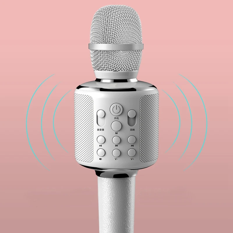Полностью беспроводной Bluetooth караоке микрофон Портативный Ручной Поющая машина спикер Совместимый телефон, ПК, планшетный компьютер для P