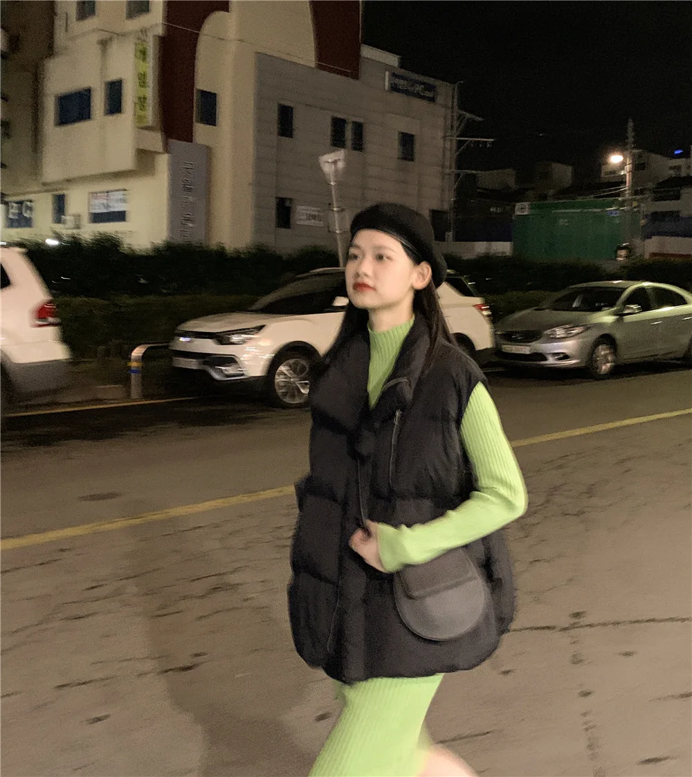 Down Feather Cotton Vest Women's New Style Autumn And Winter Short Students Bread Cotton Coat Sleeveless Coat Thick Waistco