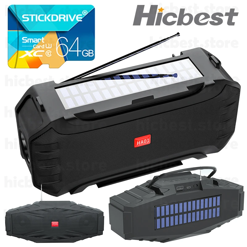 Altavoz Bluetooth 5,1 con carga Solar para exteriores, Radio FM, luz Flash, tarjeta TF, compatible con energía Solar, inalámbrico