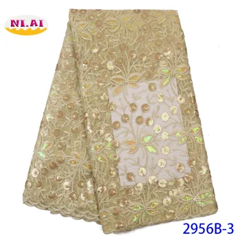 

NIAI Burnt Orange African Lace Fabric 2019 High Quality French Lace Sequins Embroidery Tulle Lace Material For Dress XY2956B-6