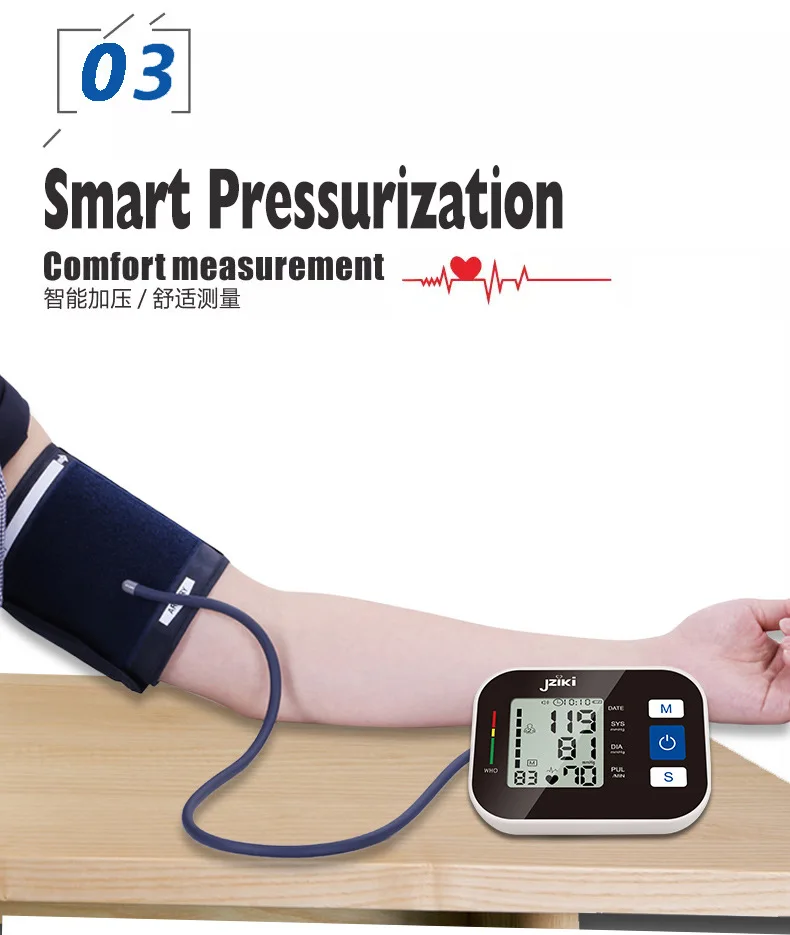 JZIKI Health Arm Automatic Blood Pressure Monitor BP Sphygmomanometer Pressure Meter Tonometer for Measuring Arterial Pressure-14