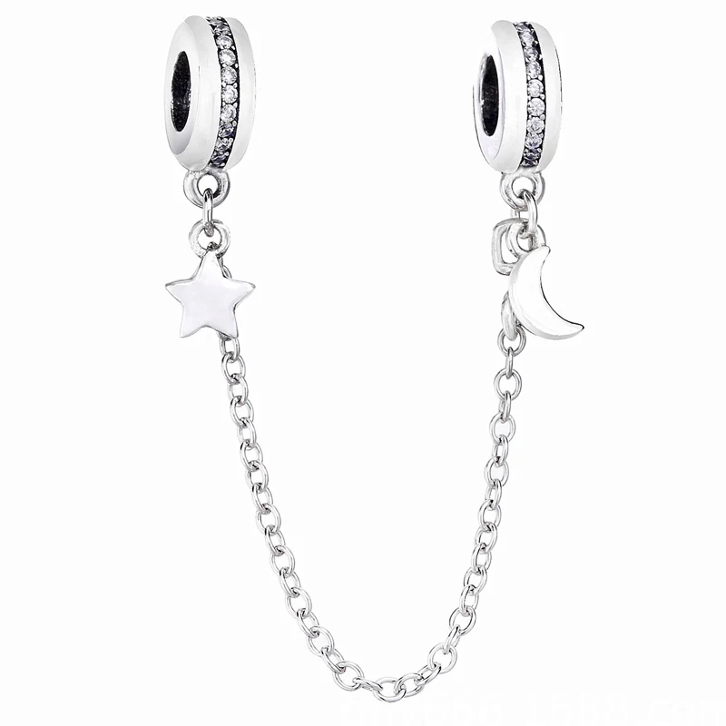 European Silver Beads Safety Chain Charms Pendant Fit 925 sterling Bracelet