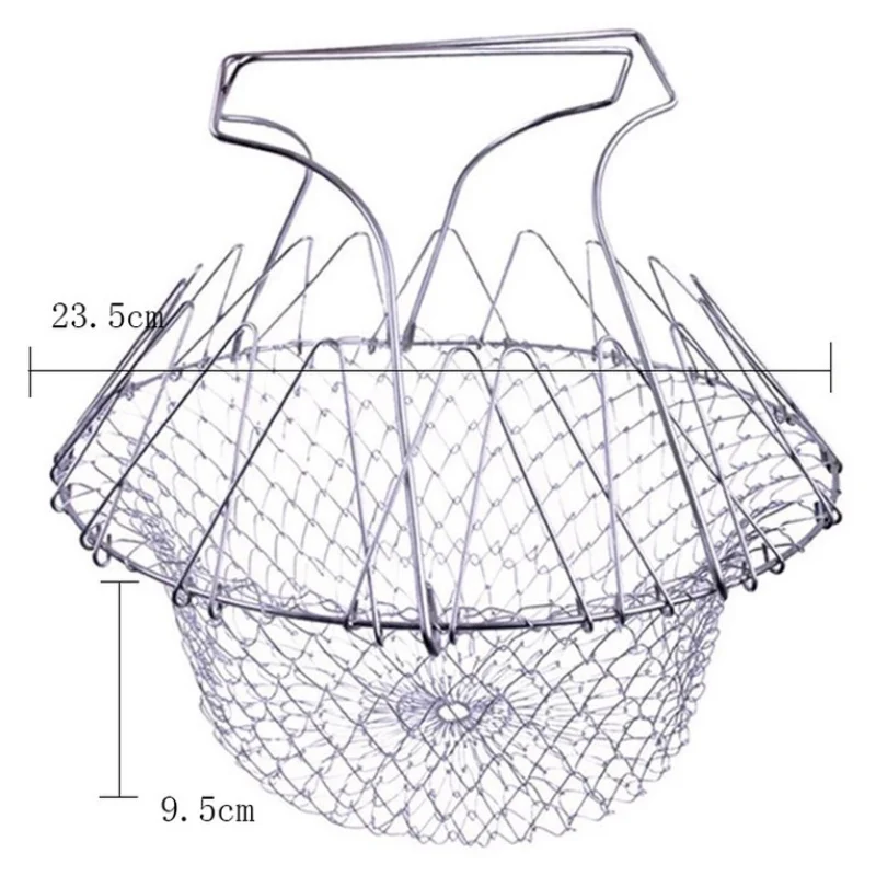 Foldable Steam Rinse Strain Stainless steel folding frying basket colander sieve Mesh Strainer Kitchen Cooking Tools Accessories