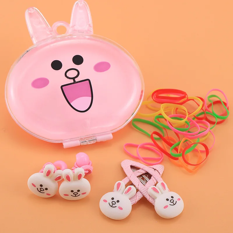 Горячая Распродажа hello kitty заколки для волос эластичные резинки для волос набор для девочек акриловые Мультяшные медведи кролик кошачьи заколки, аксессуары - Цвет: White rabbit