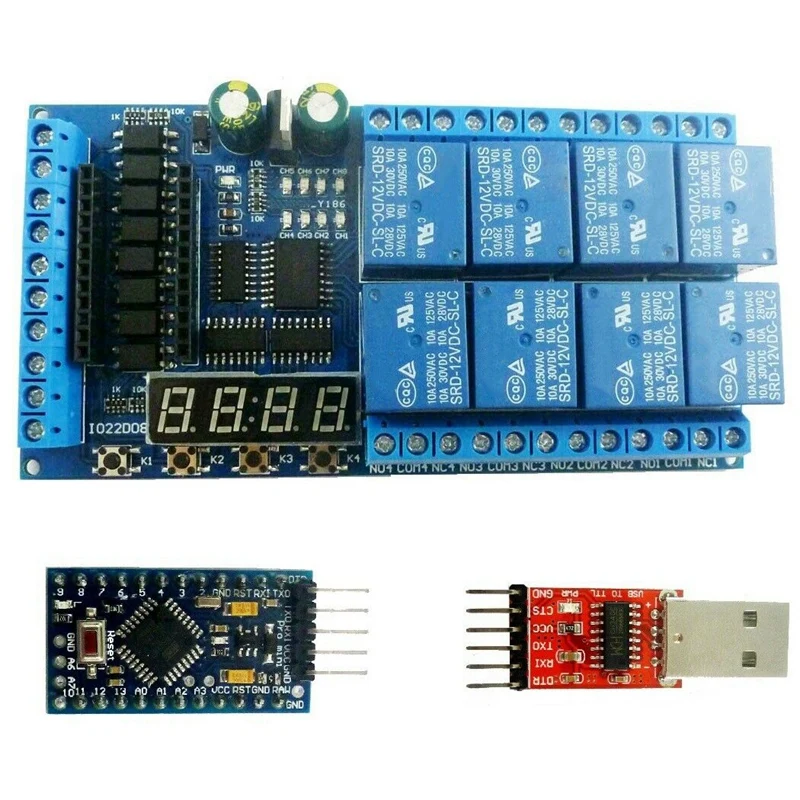 

DC 12V 8 Channel Pro Mini PLC Relay Shield Module LED Display Cycle Delay Timer Switch Board for Arduino