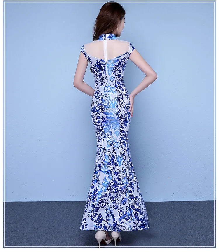 Китайское Qipao элегантное традиционное печатное женское узкое вечернее праздничное платье Сценическое представление Cheongsam