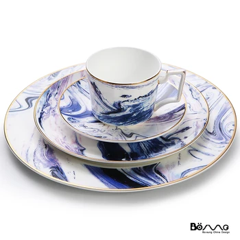 

European Bone China western food tableware set model room hotel club western style tableware purple ink suit napkin pad