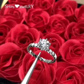 

Shipei 925 Sterling Silver Greated Moissanite Round Diamonds Gemstone Wedding Fine Jewelry Engagement White Gold Ring For Women