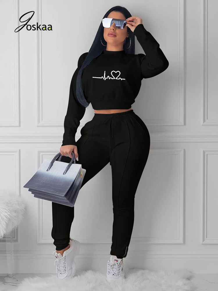 

Joskaa Autumn and Winter Clothes Hot Sale Sexy Embroidered Pattern Trouser Leg Zipper Two-piece Set