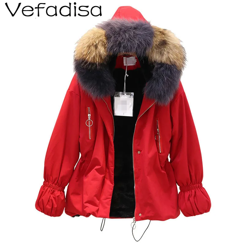 

Vefadisa Short Thick Fur Collar Parka 2019 Loose Coat Woman Winter Drawstring Waist Solid Back Short Cotton-padded Jacket QYF970