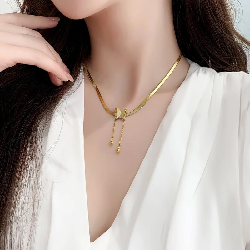 high quality Butterfly Necklace For Women Gold 316L Stainless Steel Blade Snake Chains Aesthetic Charms Choker Women jewelry