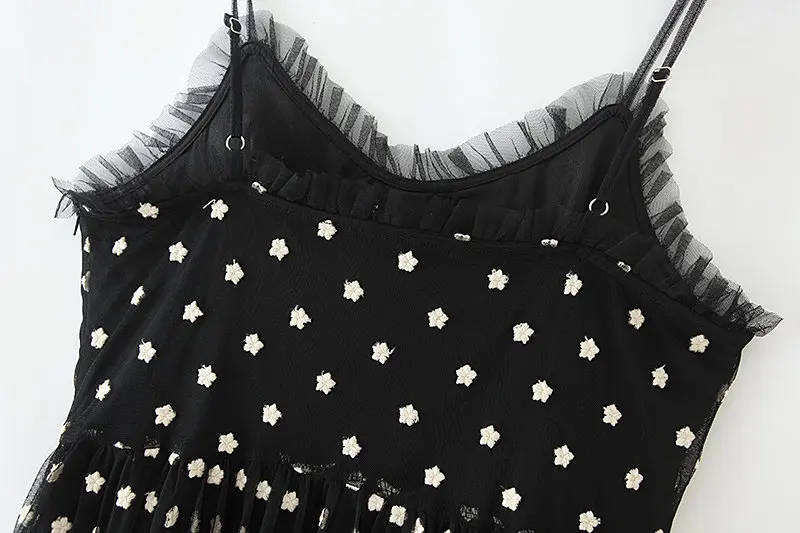 Najtaniej 2019 nowych kobiet chic siateczka z haftem kwiatowym sling midi sukienka kobiet v neck bez rękawów regulowany pasek z boku na zamek błyskawiczny sukienki DS2731