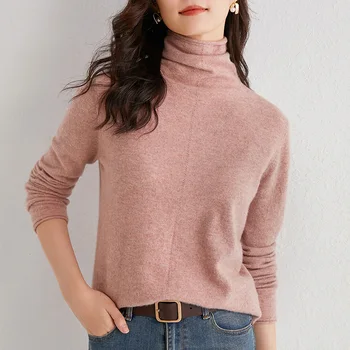 

2020 high quality 100% wool sweater soft for winter women sweater knit top high collar