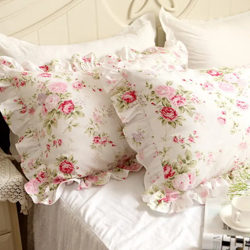 2 шт. декоративная хлопковая наволочка с принтом розы|pillow shams|decorative pillowcasesruffle pillow