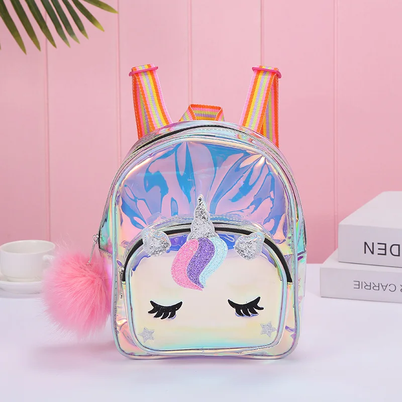 

Cartoon Rainbow Unicorn Transparent Backpack For Children Plush kindergarten Small SchoolBag Girls School Bags Mini Backpack