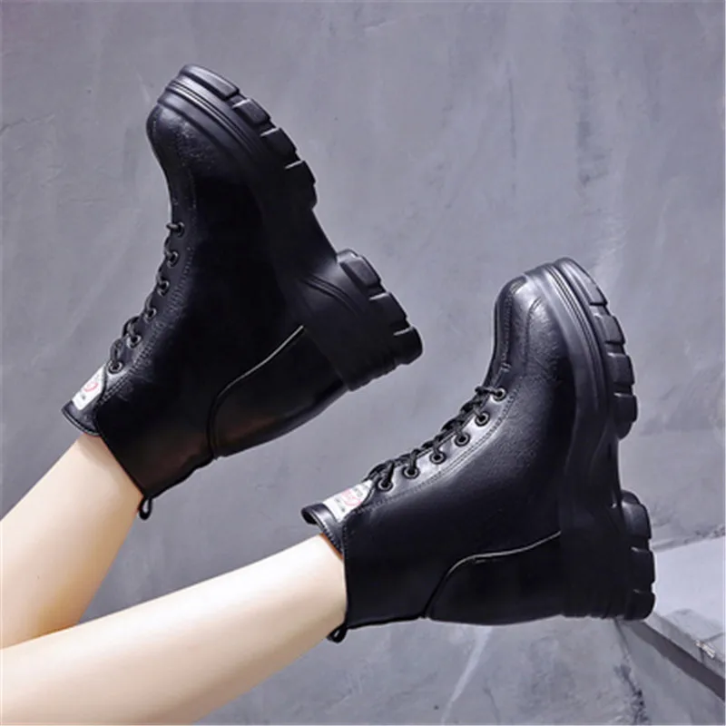 Women Spring Autumn Ankle Boots Waterproof Pu Leather 8.5cm High Heel Shoes Woman Platform Wedges Ladies Creepers Martin | Обувь