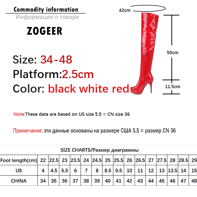 Fashion Thigh High Boots Women Platform Autumn Winter Red White Overknee Boots Sexy High Heels Fetish Shoes Female Large Size 48