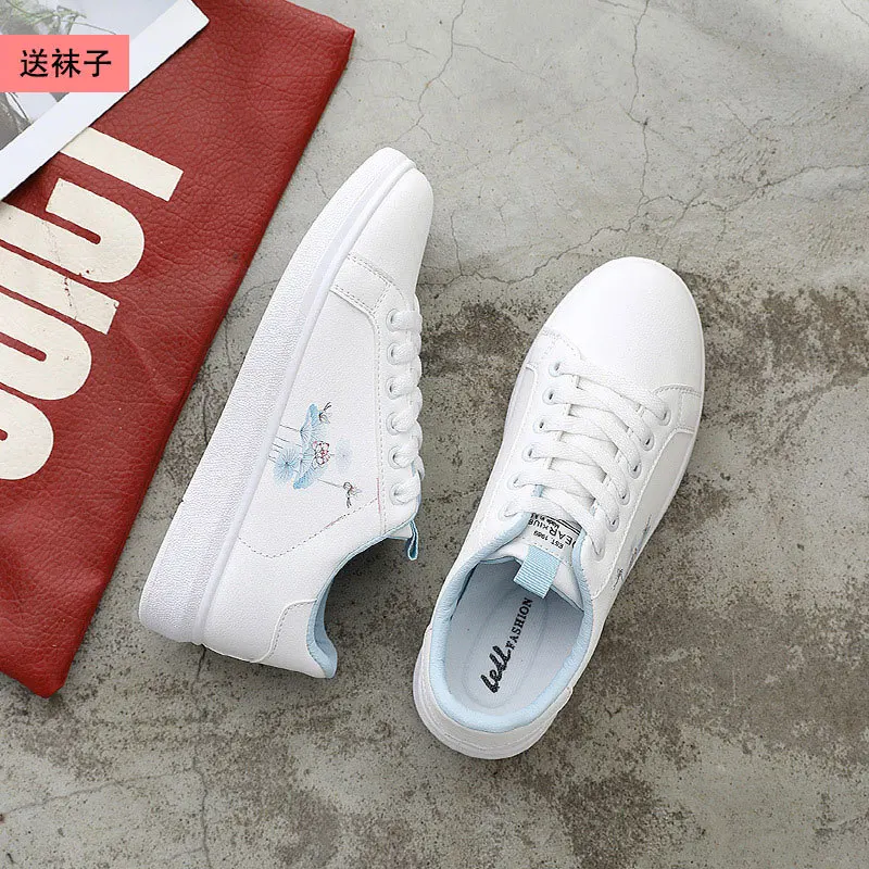 

Send Socks Colour Printing Shoe Lace Waterproof Coloured Drawing Pu Spring And Autumn Shoes Korean-style Women's White Shoes Stu
