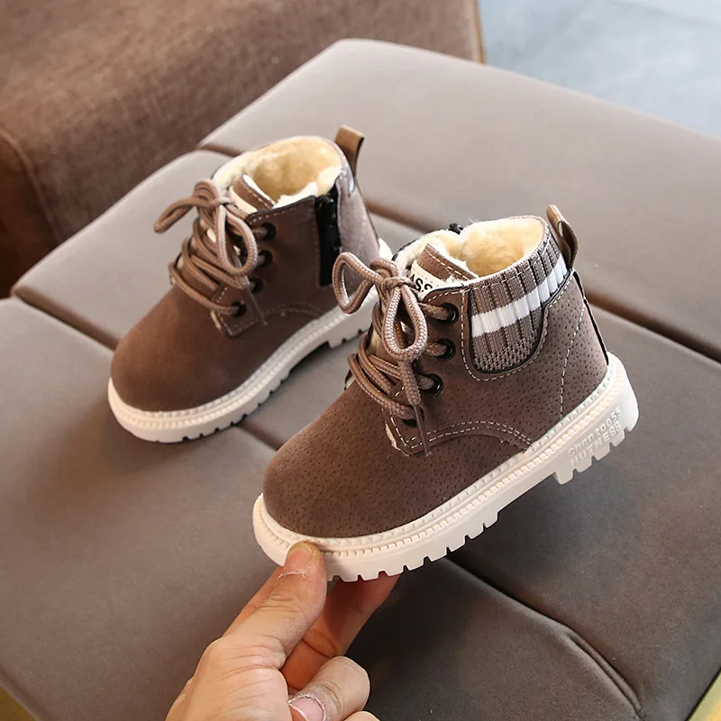 Winter Kids Boots Fashion Boys Martin Boots Plus Velvet Warm Children's Cotton Shoes Waterproof Leather Toddler Girl Snow Boots