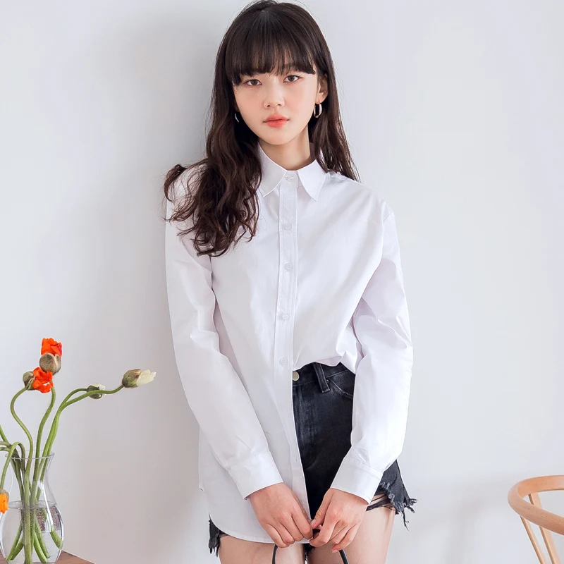 Lady Spring And Autumn White Shirt Women'S Pure Cotton Stand Collar Shirt Small Fresh Fashion Versatile Korean Business Wear платье и джемпер fresh cotton