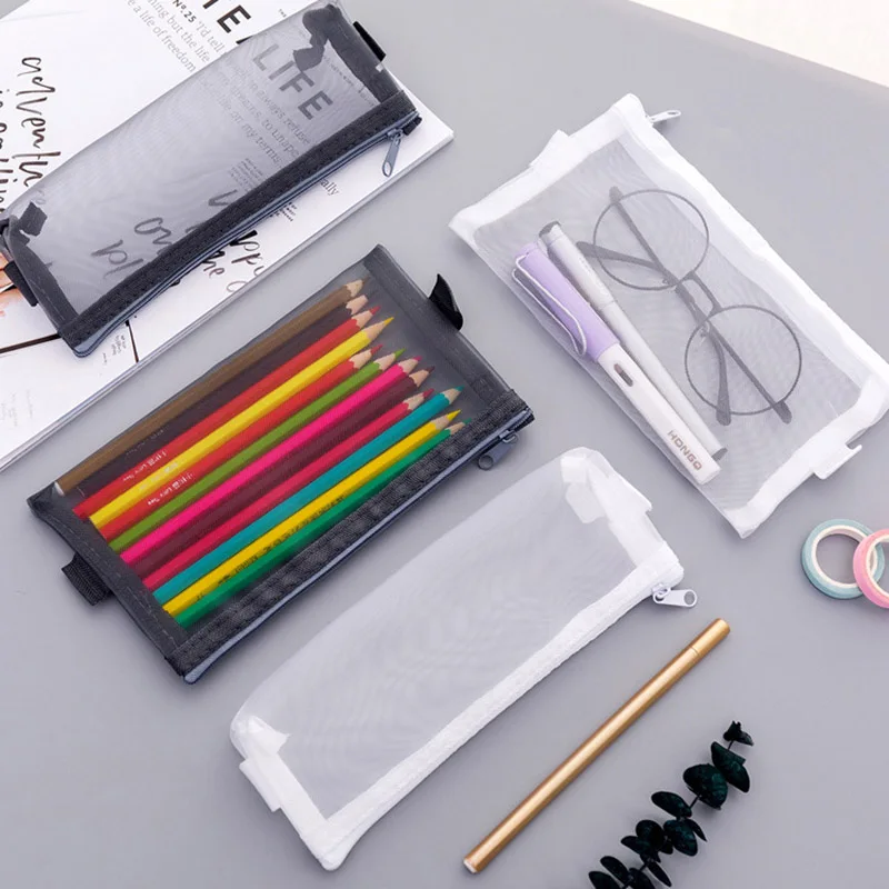Чехол для карандашей для школы, офиса, студентов, сумка для карандашей, прозрачная Сетчатая Сумка Для Хранения ручек, школьные канцелярские принадлежности