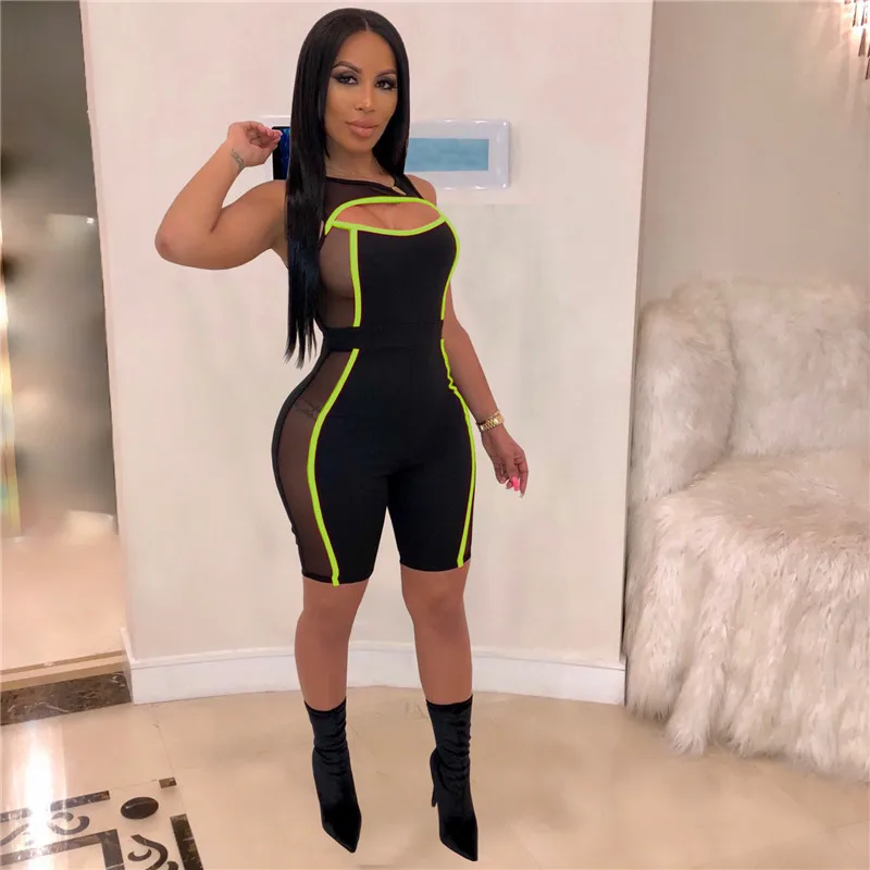 Sexy Women Sleeveless Mesh Patchwork Jumpsuit See Through Bodysuit One-piece Cut Off Hole Rompers Beach Sports Playsuit Sexy Women Sleeveless Mesh Patchwork Jumpsuit See Through Bodysuit One-piece Cut Off Hole Rompers Beach Sports Playsuit