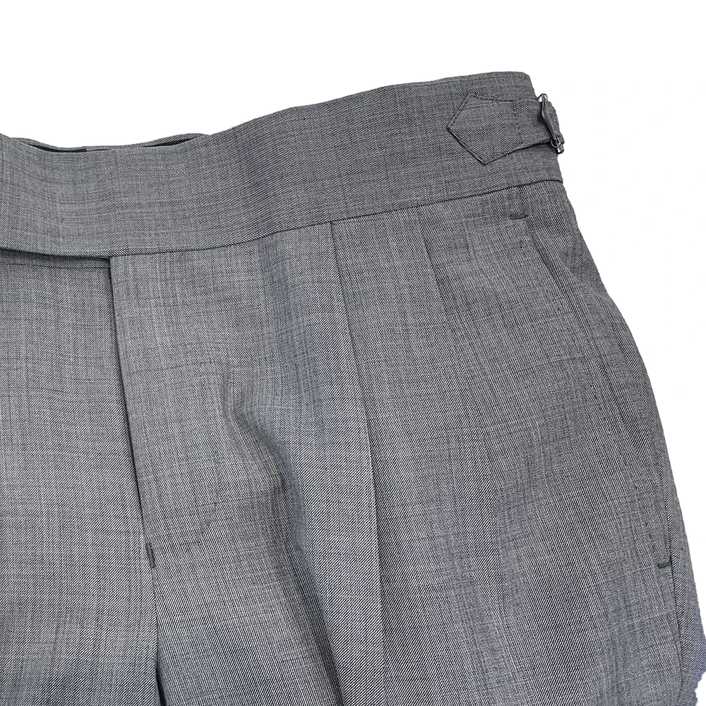 Italian Style Tailor Made Pants Tailored Trousers Grey Sharkskin Slim High Waist Neapolitan Trousers Extended Tab Double Pleats