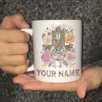 

Personalised Coffee Mug Hamsa Hand 350ml Coffee Mug Custom Ceramic Tea Milk Water Gift Cups Drop Shipping