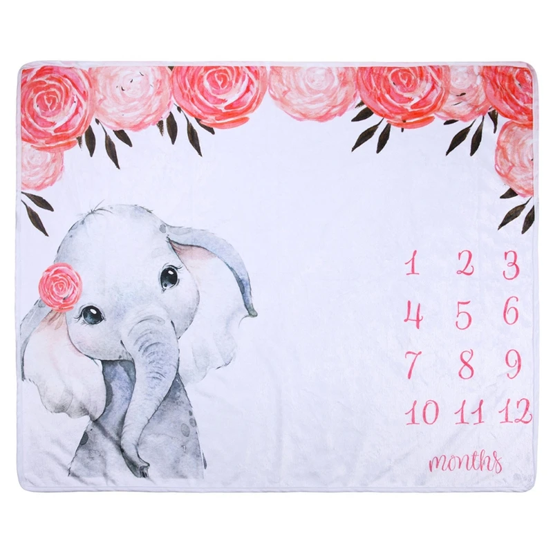 Flannel Milestone Blanket Baby Photography Cute Elephant Flower Plant Background Cloth Newborn Monthly Photo Blanket Mat C5AF maternity and newborn photography packages near me Baby Souvenirs