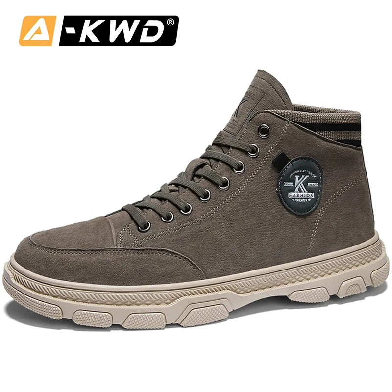 Khaki Высокие кожаные кроссовки Herrenschuhe; модная мужская обувь; повседневные кожаные осенние дышащие кроссовки; Мужская черная обувь; кроссовки из искусственной кожи - Цвет: Khaki