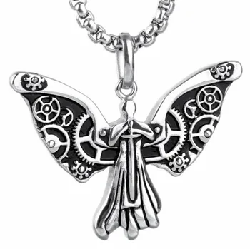 

Vintage Punk Angel Wings Gear Statement Necklaces Pendants Retro Chain Necklace Women Steampunk Jewelry