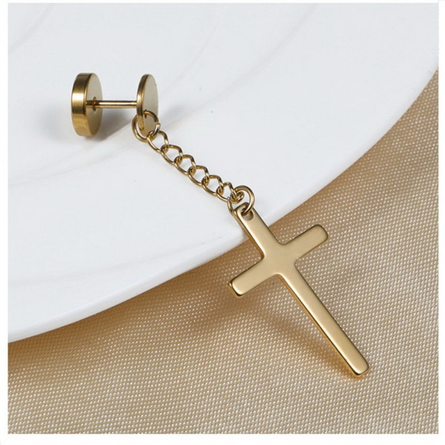 Piece Punk Gothic Stainless Steel Stud Cross Round Piercing Drop Earrings Fashion Women Men Ear Clip Rock Jewelry
