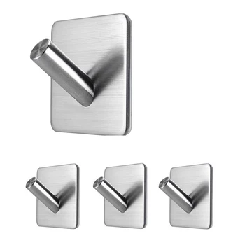 

4Pcs Stainless Steel Self Adhesive Hooks Towel Rack Home Bathroom Wall Hook @LS