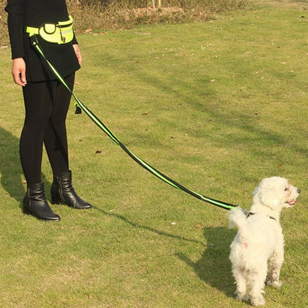 Pet Dogs Harness Collar Nylon Elasticity Freely Reflective Dogs Walking Running Training Leash With Adjustable Waist Belt Rope