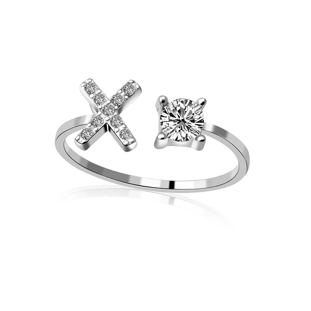 Мода, 26 букв, серебряное кольцо для женщин, стразы открытые, кольца на палец, Женское Обручальное кольцо, ювелирные изделия, вечерние, подарок - Цвет основного камня: X