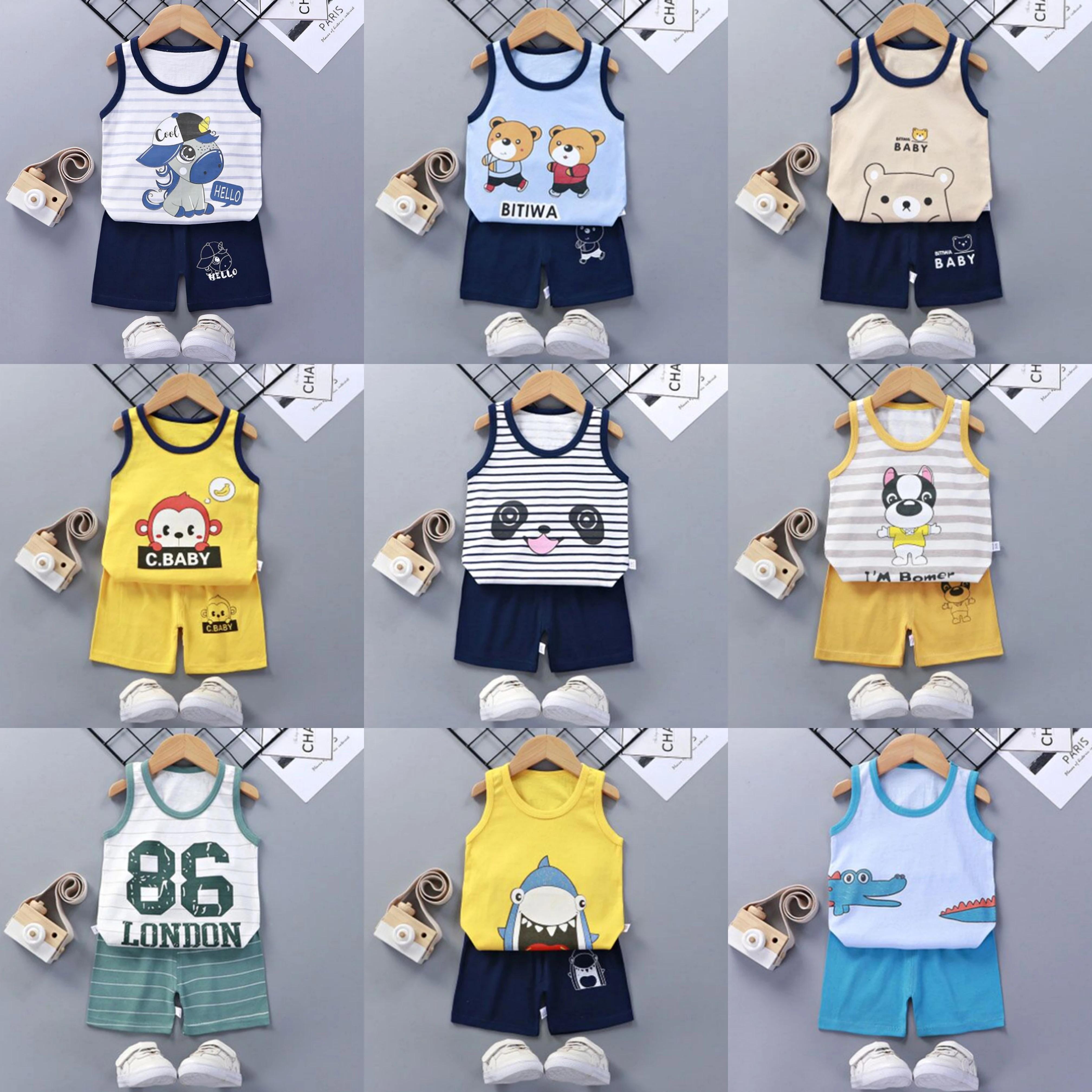 summer sleeveless Children's Cotton Newborn Baby Boys Girls Cotton Casual Set 0-3year Baby Clothes Set Casual Home Service new baby clothing set	