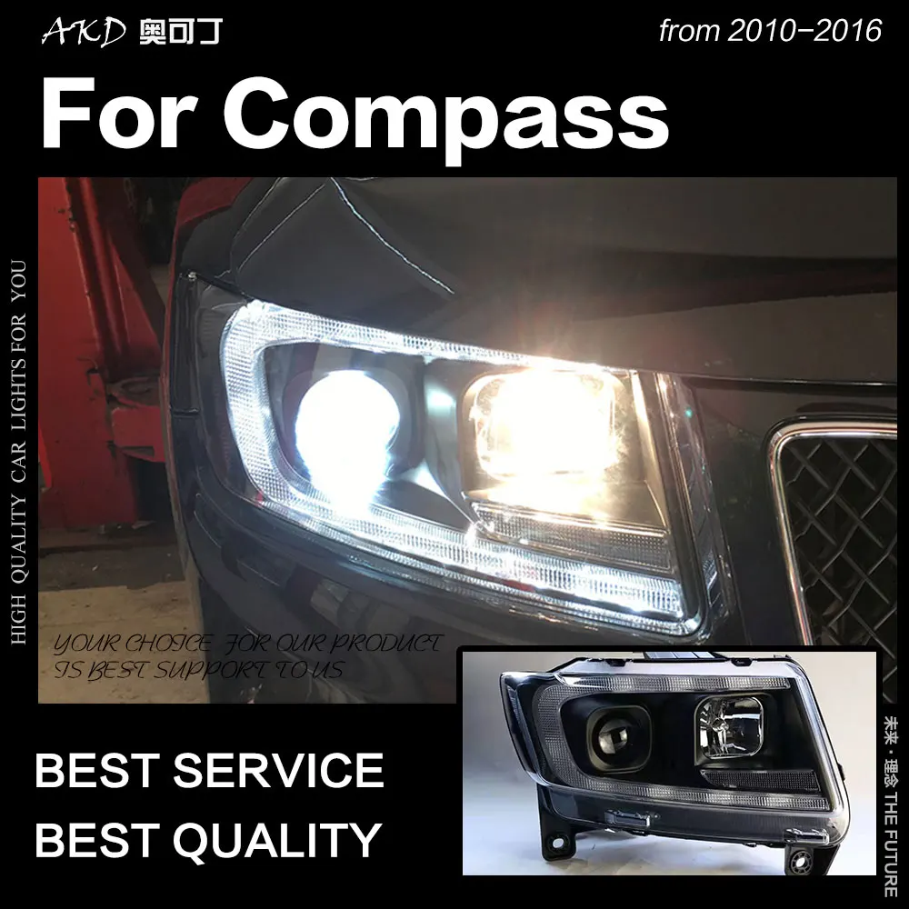 АКД автомобильный Стайлинг для Jeep Компас фары 2012 2016 светодиодный фонарь DRL Hid