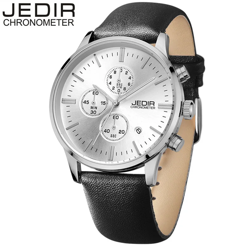 

JEDIR Men's Quartz Wristwatches Auto Date Calendar Chronograph Leather Strap Fashion Casual Waterproof Watch Male Clock 2011