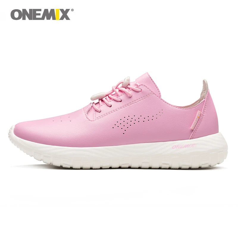ONEMIX Women Stylish Shoes Sneakers Leather Luxury Brand Soft Micro Fabric Light Sport Shoes Outdoor Sport Walking Trainer Shoes