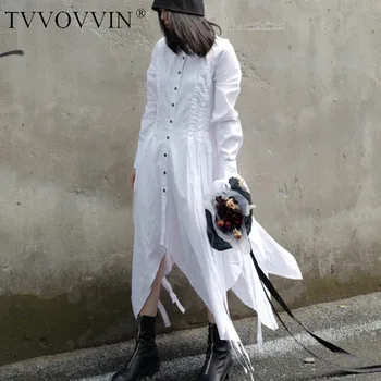 

TVVOVVIN Dresses Women Loose Dress Women White Cotton Asymmetry Long Sleeve Long Dresses Woman Irregular Autumn Clothing 5S1G