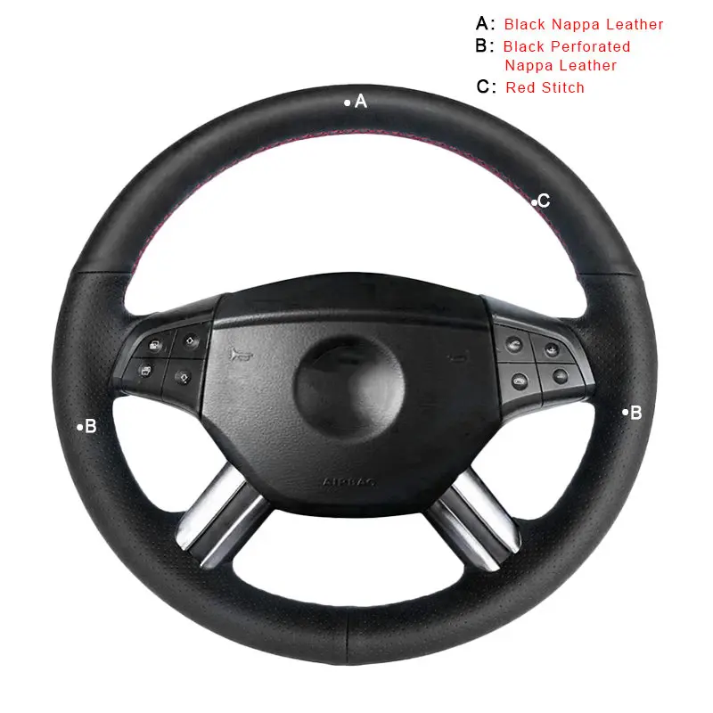 Автомобильная Оплетка на руль для Mercedes-Benz W164 M-Class ML350 ML500 2005 2006X164 GL-Class GL450 R500 автомобильные чехлы - Название цвета: Top Layer Leather