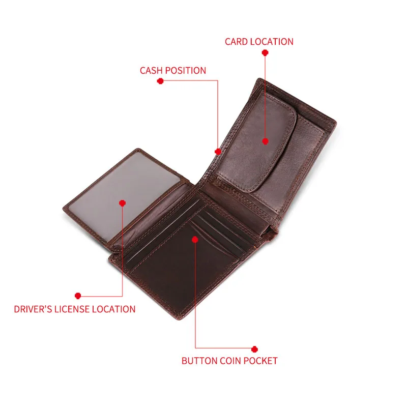 Cow Leather Men Wallets with Coin Pocket Vintage Male Purse Function Brown Genuine Leather Men Wallet with Card Holders MRF31