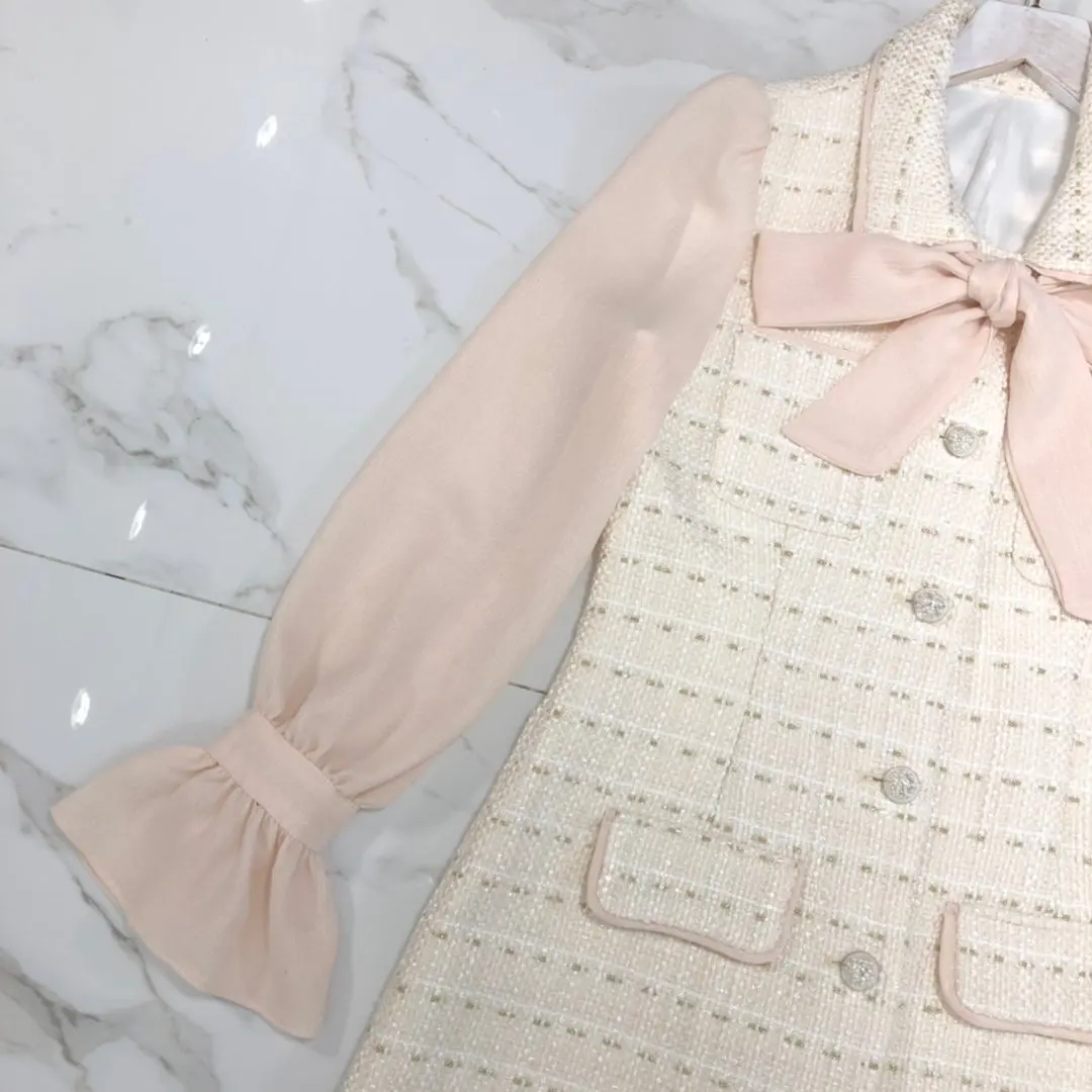 Fall women's loose stitching Puff Sleeve Dress 1101