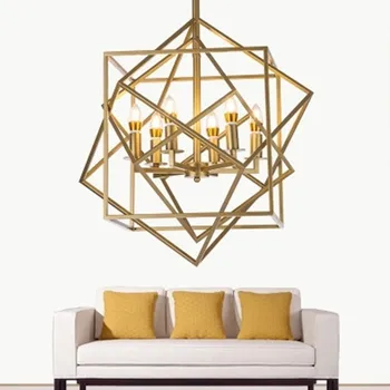 

Modern Restaurant Suspension Lamps Nordic Creative Bedroom Art Cafe Iron Gold Diamond Rubik's Cube Suspension Lamps