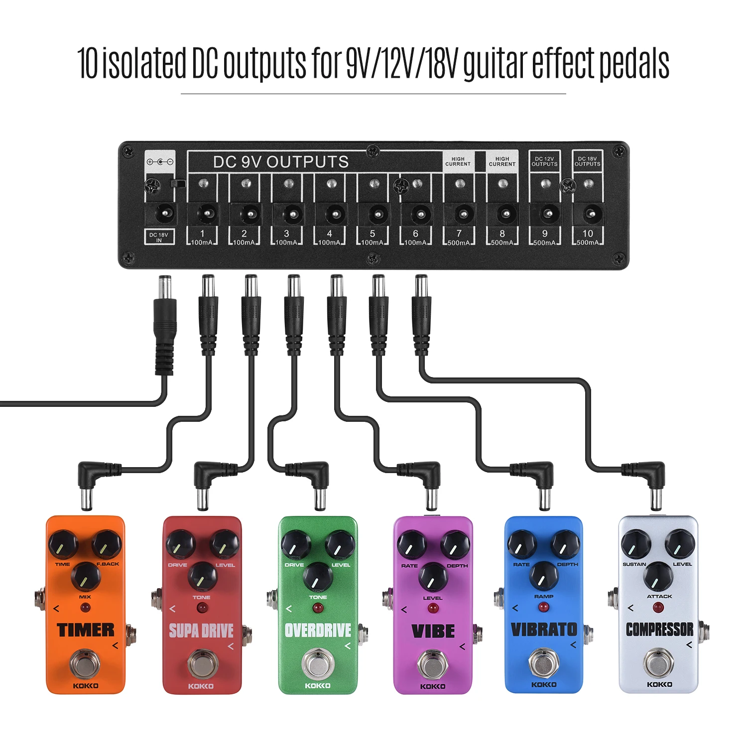 KOKKO Compact Guitar Effect Электропитание станция дистрибьютор 10 изолированных выходов постоянного тока 9 В/12 В/18 в с защитой от короткого замыкания