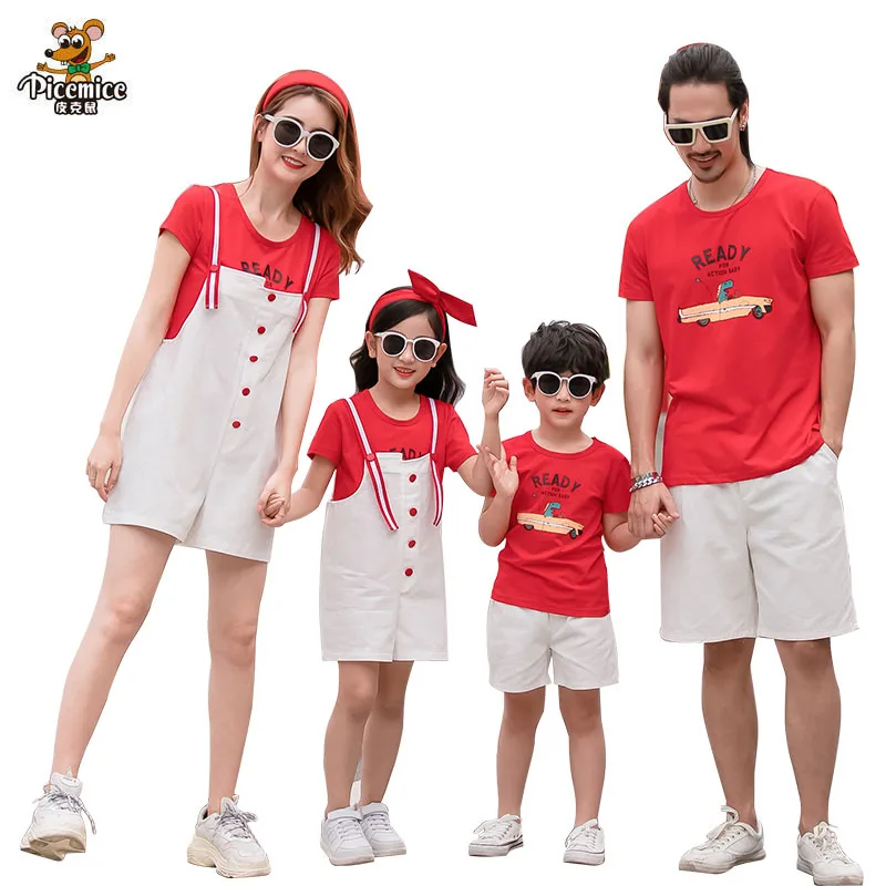 Комбинезоны для мамы и дочки Семейная одежда Летние футболки сына папы Короткие