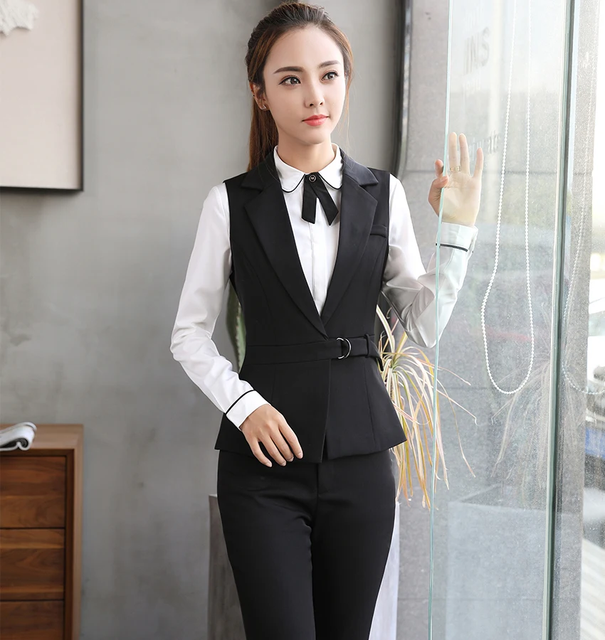 Elegant Pant Suits Women Fashion 2 Pieces Waistcoat and Pants Set Autumn Winter Casual Vest Trousers Suit Female Plus Size