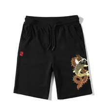 Хлопок модный тренд Карп вышивка Свободные повседневные спортивные мужские шорты